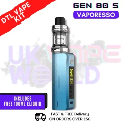 Sky Blue Vaporesso GEN 80 S Vape Kit + Free 100ml – £27.99