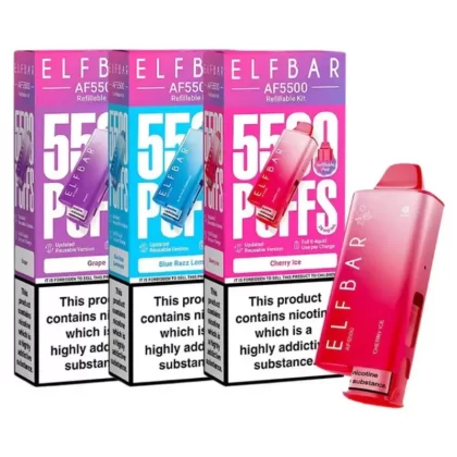 Elf Bar AF5500 Prefilled Kit - Strength#20mg~Flavour#Blueberry Ice>Blueberry Sour Raspberry>Blue Razz Lemonade>Cherry Ice>Grape>Lemon Lime>Sour Pineapple Ice>Strawberry Ice>Strawberry Raspbe