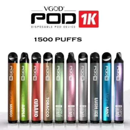 VGOD POD 1K - FLAVOURS#DRY TOBACCO 20mg>ICED BERRY BOMB 50mg>MANGO BOMB ICE 50mg>CUBANO 50mg>MIGHTY MINT 50mg>CRISP APPLE 50mg>APPLE BOMB 50mg>PURPLE BOMB 50mg>LUSH ICE 50mg>TROPICAL MANGO 5