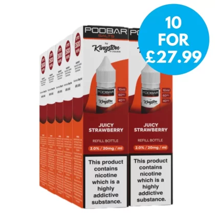 Box of 10 – 10mg Podbar Salts by Kingston 10ml Nic Salts (60VG/40PG) - Vape Co