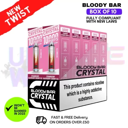 Straw Rasp Cherry ICE Bloody Bar Crystal 10K Puff Box Of 10