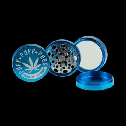 Famous Brandz Puff Puff Pass 4-Part Herb Grinder - choose color#Aqua>Black>Green>Purple>Red>Silver (CB5C13)