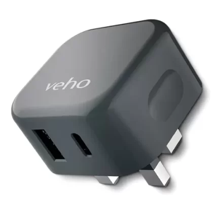 3 Pin Dual Port Plug Adapter by Veho - Grey (302187)