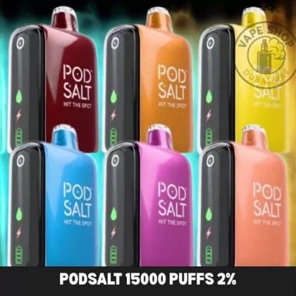 Podsalt 15000 Puffs 2% (20mg) Nicotine Disposable - Vape Product, BOX OF 10 PCS; Banana Ice, Blue Raspberry