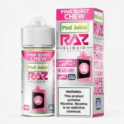 Pink Burst Chew – Pod Juice x Raz E-Liquid – 100mL USA Vape - Vape Product; Vape Product, Vape Product (494183)