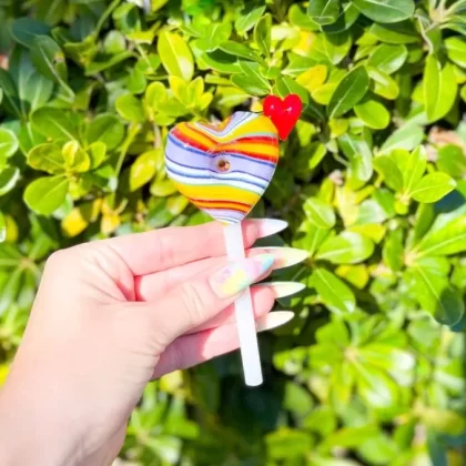 Rainbow Heart Lollipop Glass Hand Pipe
