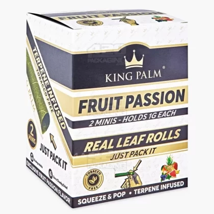 KING PALM | ‘Retail Display’ Natural Leaf Mini Rolls Blunt Wraps | 85mm – Fruit Passion – 20 Count