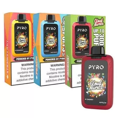 Pyro Duo x Cloud Nurdz 30K Disposable Vape - Flavor#Cherry + Apple>Grape + Apple>Peach + Blue Razz>Peach + Dragon Fruit>Sour Watermelon + Strawberry>Strawberry + Mango>Watermelon + Apple>Wat