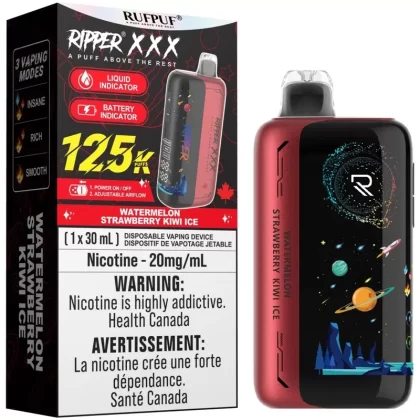 RUFPUF RIPPER XXX 125K Disposable Vape – Watermelon Strawberry Kiwi Ice