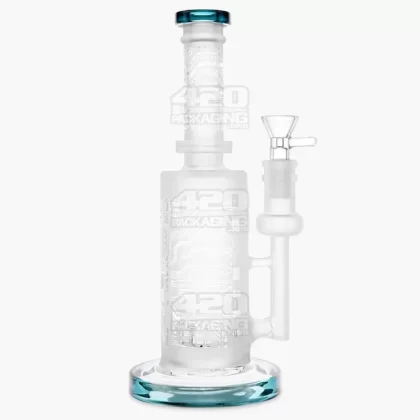 Straight Neck Sandblasted Circuitboard Showerhead Perc Glass Water Pipe w/ Thick Base | 9.5in Tall – 14mm Bowl – Teal