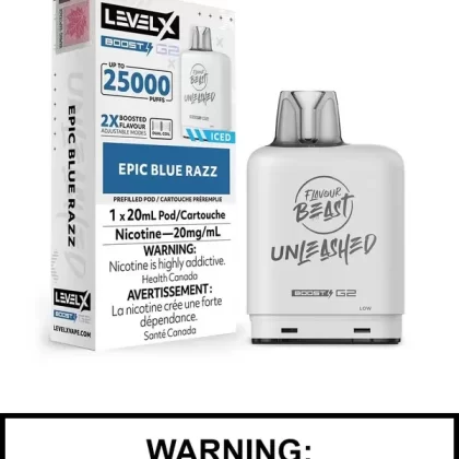 Epic Blue Razz Iced Flavour Beast Unleashed Level X Boost G2 Pods
