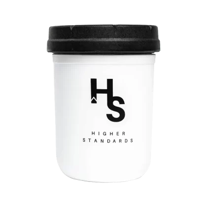 Higher Standards Mason Jar White with Black Lid