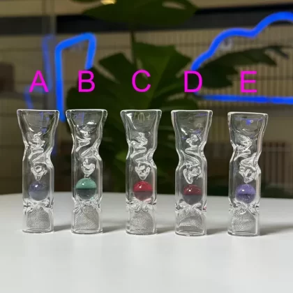 Tinymight Shorty Cooling Stem by Glass Charlie - Colour#Silver Seaweed (A)>Nemo (B)>Pomegranate (C)>Amber Purple (D)>Purple Lollipop (E)