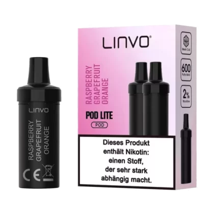Linvo Pod Lite Cartridge – Raspberry Grapefruit Orange Prefilled Liquid – 2er Pack - Linvo Pod Lite / Himbeere / Orange / Grapefruit / Propylenglykol / pflanzliches Glycerin / Aromastoffe / Nikotin /