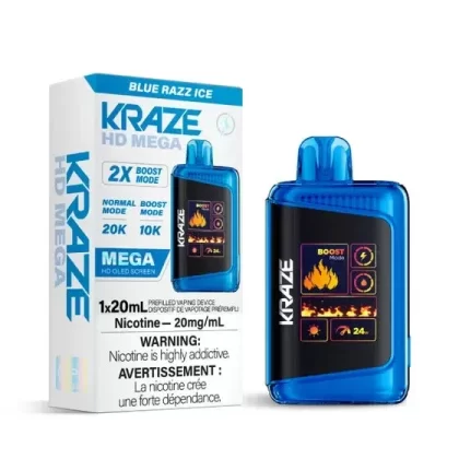 Kraze HD Mega Disposable Vape – 20K Puffs – Blue Razz Ice - Select Option#Outside Ontario>Ontario