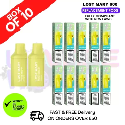 Triple Melon Lost Mary 600 Puff Replacement Pods Box Of 10