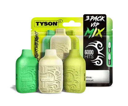 Tyson 2.0 Lightweight Disposable Vape 6000 Puffs 50mg (12mL 3-Pack) - Cool Mint, Frozen Banana, Green Apple, Frozen Mango, Frozen Grape, Frozen Banana