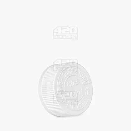 Child Resistant | Ribbed Push Down & Turn Plastic Caps | 33mm – Semi Gloss White – 252 Count