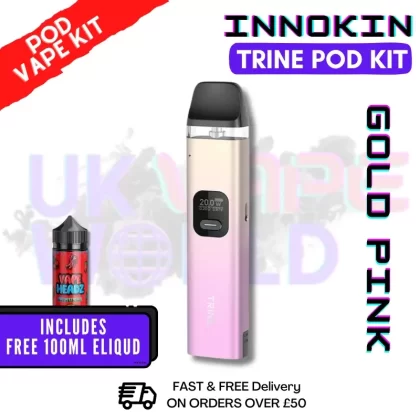 Gold Pink Innokin Trine Pod Vape Kit + FREE 100ML Eliquid