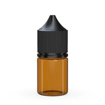 CHUBBY GORILLA | Child Resistant Stubby Unicorn PET Dropper Bottles Amber | 20mL – w/ Black Lid – 1000 Count