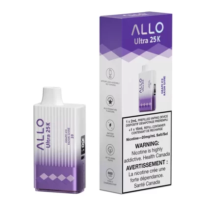 Allo Ultra 25K Disposable Vape Device - Grape Ice 17ml - 20mg/ml