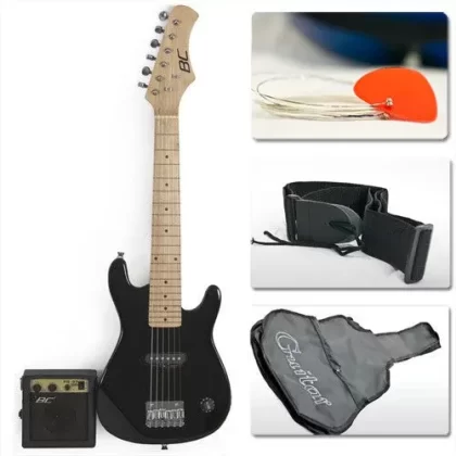 Electric Guitar Kids 30″ Black Guitar With Amp + Case + Strap and More New