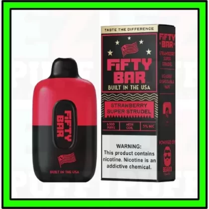 Strawberry Super Strudel – FIFTY BAR – MADE IN USA by Beard Vape – 6500 Puff Disposable