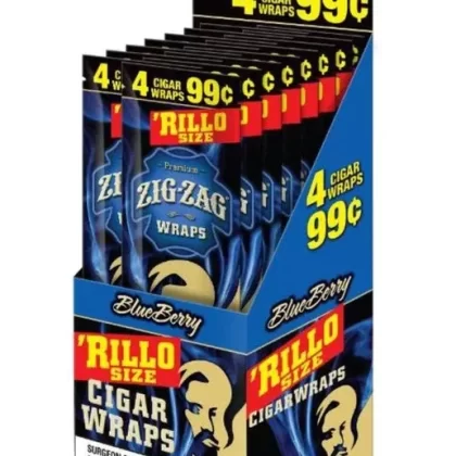 Zig Zag Blueberry Rillo Size Blunt Wraps - Product#Blueberry~Packaging#15 Packs of 4