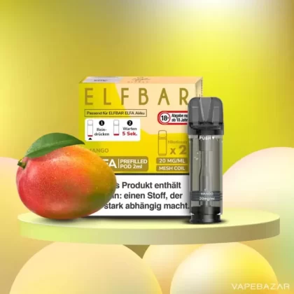 ELFBAR ELFA Pods Mango 20mg – 2er Pack - Elf Bar / Nikotinsalz / Cooling Agent / Propylenglykol / Aromastoffe / Glycerin