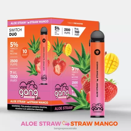 Vape Gang Switch Duo 2 flavors (Box of 10) 6006N38 Aloe Strawberry – Strawberry Mango – Bang Vape Puffs - Bangvapeaustralia
