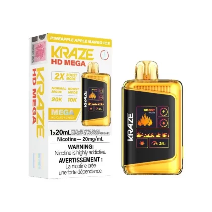 Kraze HD Mega Disposable Vape – Pineapple Apple Mango, 20000 Puffs