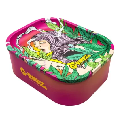 G-Rollz Medium Storage Box Tin with Tray Lid – 7 Unique Designs - Dog Chain (Yellow/Purple)