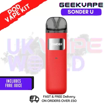 Wine Red GeekVape Sonder U Pod Kit + 2x FREE SALTS