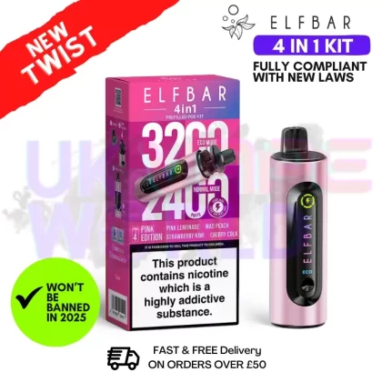 Pink Edition Elf Bar 3200 & 2400 Puff (4 in 1) Prefilled Pod Kit