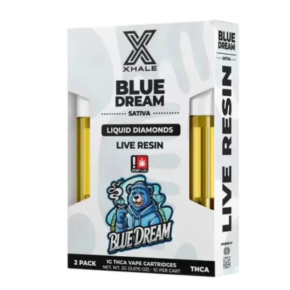 Xhale Live Resin THCa Liquid Diamonds Cartridge - strain#Blue Dream (Sativa)>Candy Gas (Indica)>Pineapple Express (Sativa)>Super Silver Haze (Sativa)>True OG (Indica)>White Cherry Gelato (Hy (2AA9DA)