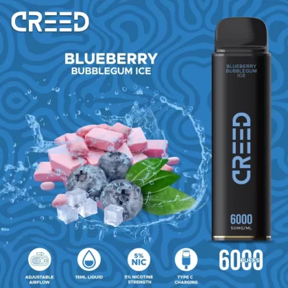 Creed Disposable Vape – Blueberry Bubblegum Ice 6000 Puffs - Vapebazaar Pk