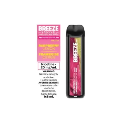 Breeze Pro Disposable Vape – Raspberry Lemon – 2000 Puffs – Zero Nicotine