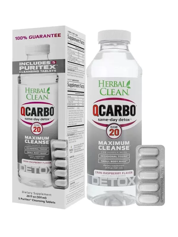 Cran-Raspberry Herbal Clean QCarbo20 Same-Day Detox Drink 20 fl oz + 5 Tablets