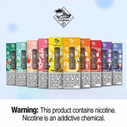 TUGBOAT PLUS Disposable Vape – 800 Puffs (5% Nicotine) - flavor#Strawberry Banana>Strawberry watermelon>Pineapple Ice>Banana Ice>Cool Mint>Red Energy>Lush Ice>BlueRazz (D4CA33)