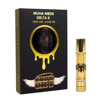 Muha Meds Delta 8 Cartridge – 1000mg - Strain#Gods Gift (I)>Pineapple Express (H)>Green Crack (S)>King Louie XIII (I)>Cherry Berry (H)>Maui Wauii (S)>Gelato (I)>Northern Lights (H)>Trainwrec (7AC989)