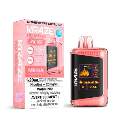 Kraze HD Mega Strawberry Swirl Ice (20K Puffs) Disposable Vape