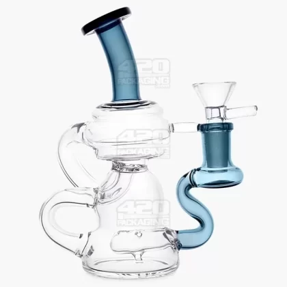 USA Glass | Bent Neck Mini Recycler Water Pipe w/ Inline Perc | 6.5in Tall – 14mm Bowl – Teal