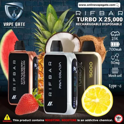 Rifbar Turbo X Rechargeable Disposable Vape (25,000 Puffs) - 50 mg / Sour Cranberry Grape