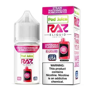 Straw Watermelon Bubblegum Ice Pod Juice x RAZ Salts 30mL