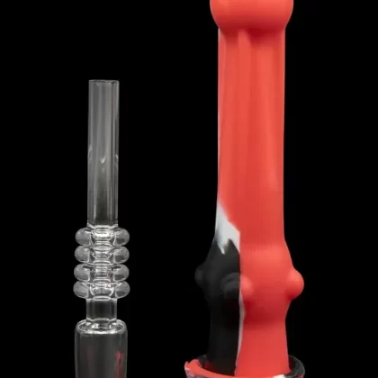 Nectar Collector Dab Vapor Straw with Solid Titanium or Quartz Tip - Color#Red/White/Black with Quartz Tip>Green/Blue/White with Titanium Tip