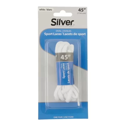 SILVER Sport Shoe Laces, White/Black, 45 in.