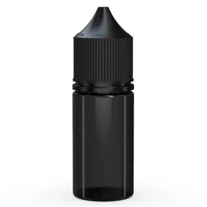 CHUBBY GORILLA | Child Resistant Stubby Unicorn PET Dropper Bottles Transparent Black | 30mL – w/ Black Lid – 1000 Count