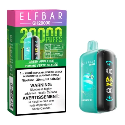 Elf Bar GH20K Disposable Vape Device - Green Apple Ice 20ml - 20mg/ml