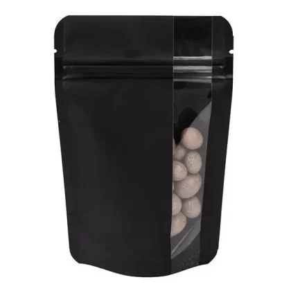Stand Up Zipper Bag with Vertical Window (1/2 oz to 1 oz) - Choose Color#Matte Black>Kraft~Choose Price Tier#Single Unit (Less Than Pack Qty)>Pack of 100 (Bulk Discount Pricing)