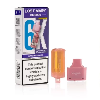 Lost Mary BM6000 Prefilled Replacement Pods – Watermelon Ice 0mg & 20mg - Vapourdays Co